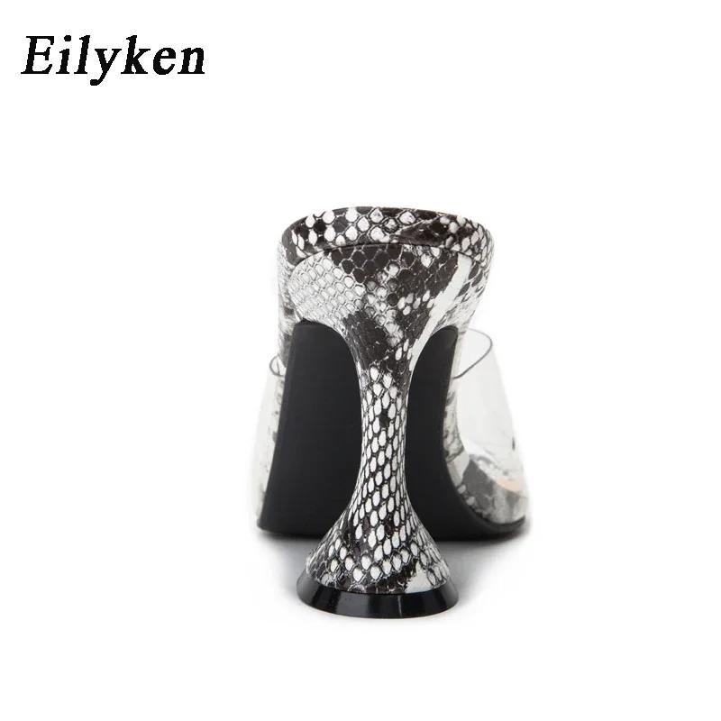 Fashion Eilyken New Serpentine Slippers Woman Cozy Cup Heel PVC Transparent Sexy Square Open Toe Party Sandals Slides Shoes