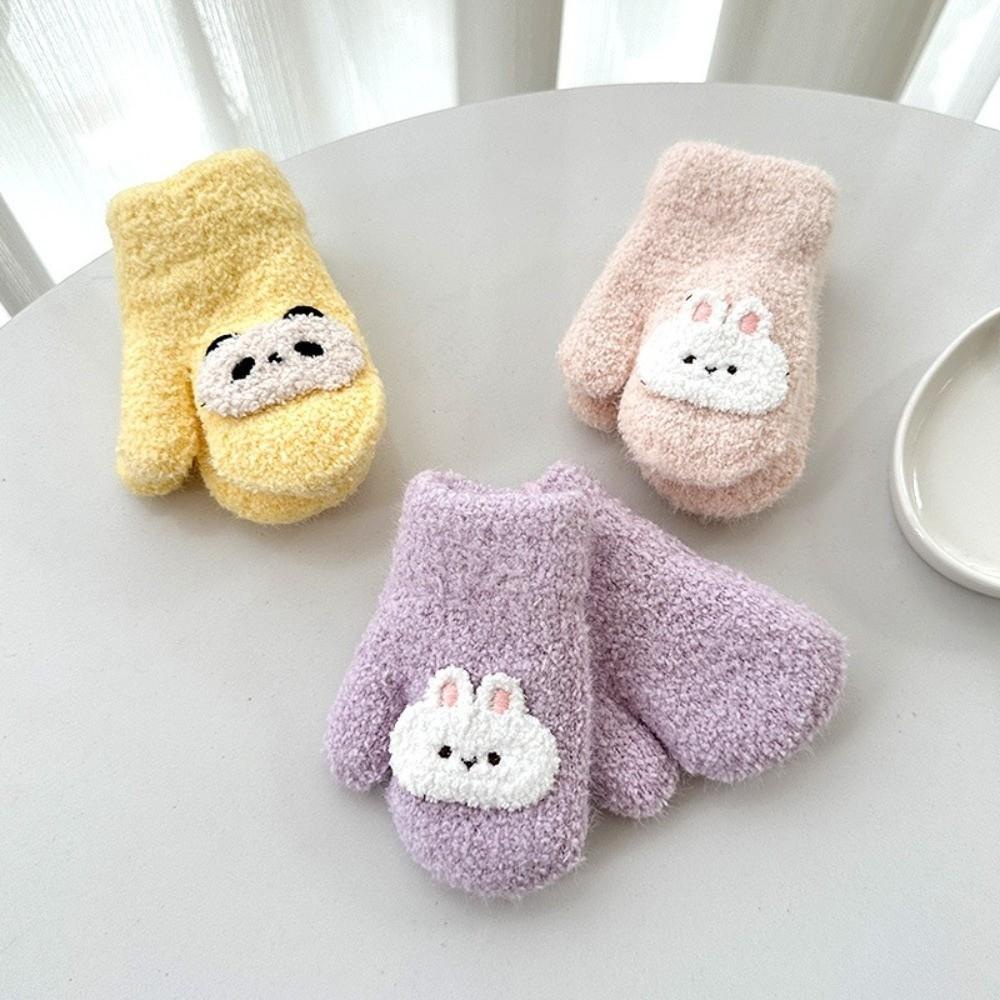 Cute Cartoon Baby Mittens Thick Anti Cold Children Gloves Double Layer Hanging Neck Gloves 1-3Year Girl Boy
