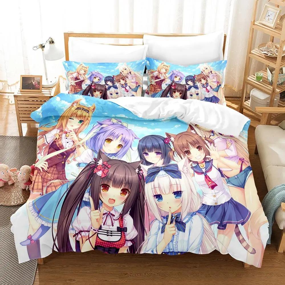 Kawaii Nekopara Bedding Set Single Twin Full Queen King Size Bed Set Aldult Kid Bedroom Duvetcover Sets Anime Parure De Lit Bed