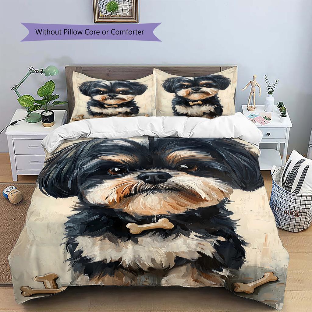 Dog&Bone Pattern Bedding Quilt Set Quilt Cover Pillowcase Home Decoration Birthday Gift (1 * Duvet Cover + 2 * Pillowcase, Without Core)