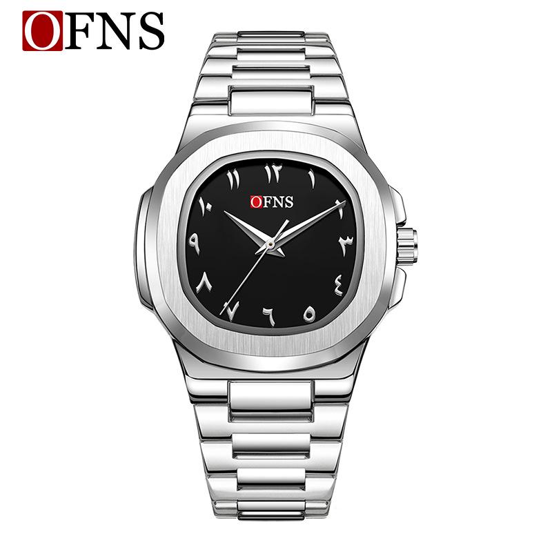 OFNS Men's Double Dial Quartz Square Watch - 30M Waterproof with Arabic Numerals, Ideal for Casual and Business Wear