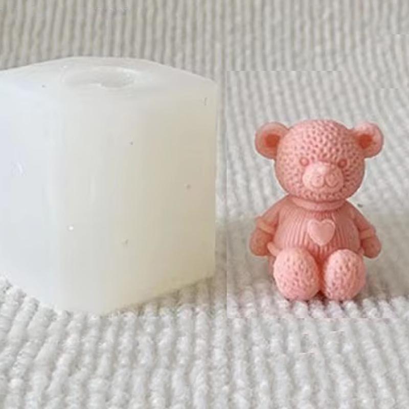 Mini Love Bear Candle Silicone Mould 3D Cute Sweater Bear Plaster Crafts Resin Cement Mold DIY Handmade Animal Soap Making Tool