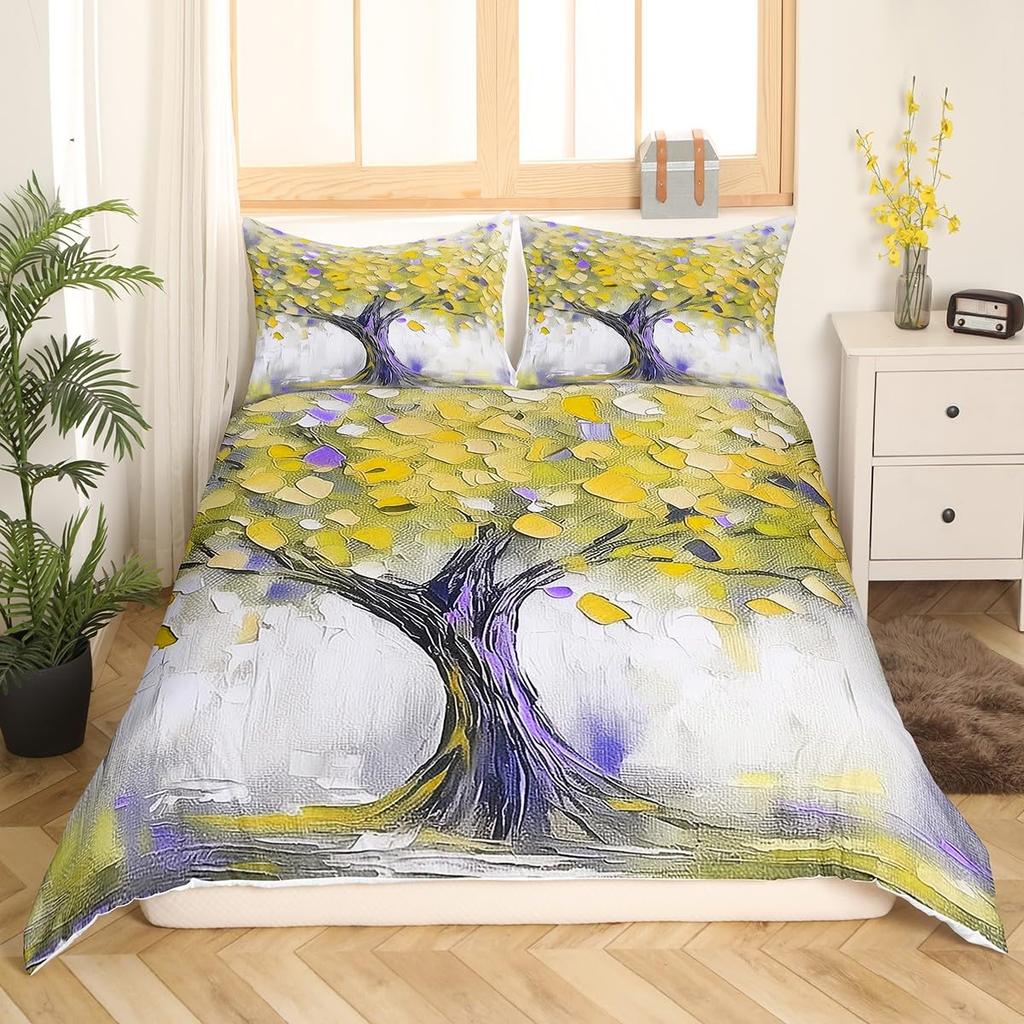 Tree of Life Bedding Set King Size Botanical Bedding Duvet Cover Natural Plant Comforter Cover Colorful Polyester Quilt Cover