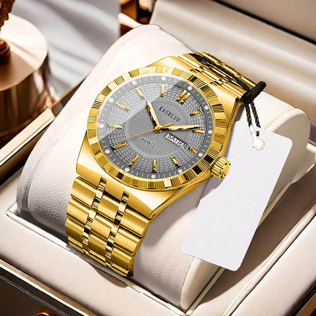 Montre pour homme Acier inoxydable Étanche Mode Non mécanique Lumineuse Calendrier Bracelet en acier Montre à quartz