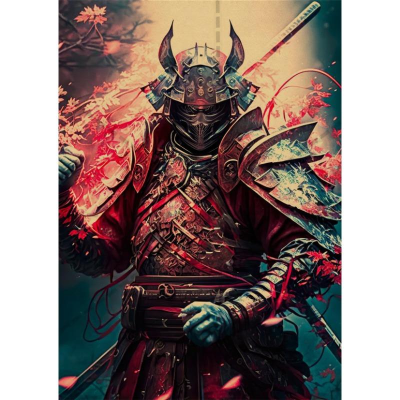 Retro Vintage Floral Samurai Anime Poster  Aesthetic Canvas Wall Art Print for Home Decor