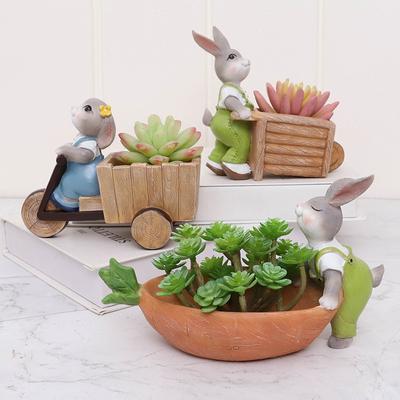 Cute Rabbit Flowerpot With Drainer Flower Pot Container Garden Bonsai Pot Succulent Flower Planter Decoration Tabletop Ornament