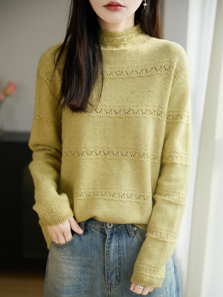 Vintage-Inspired Heavy Crochet High Neck Women's Pullover Sweater, Stylish and Warm Base Layer Top for 2026
