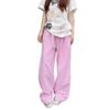 Plaid Colorblock High-Waist Straight-Leg Summer Pants - Women's Trendy and Versatile Floor-Length Design