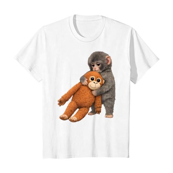 

Men Tee Shirt Punch Monkey Pattern Round Neck Short Sleeve Pullover Tops Stretchy S