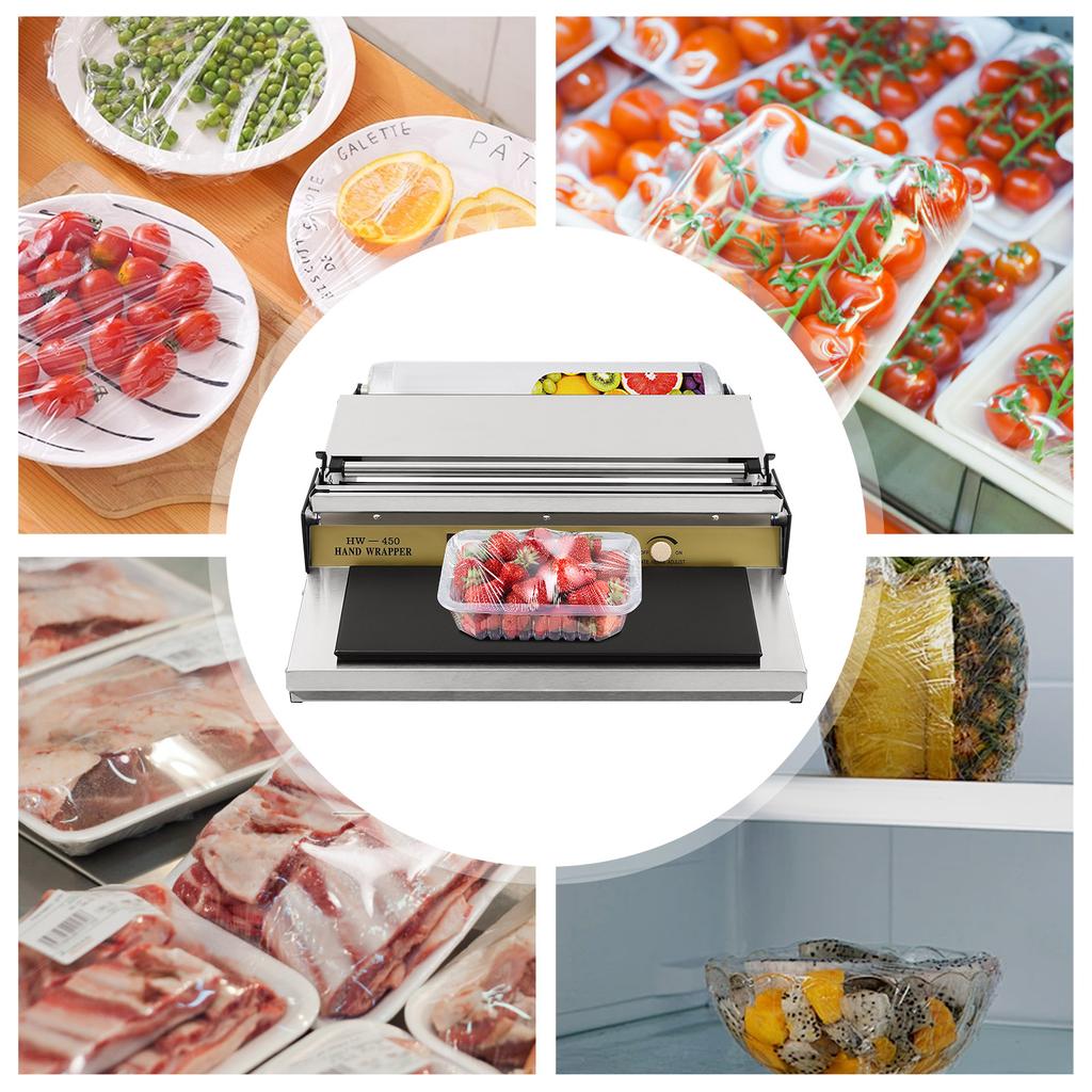 Macchina Avvolgitrice Manuale Acciaio Inossidabile 304 Larghezza 45 cm Avvolgitore di Pellicola 270W Macchina Confezionatrice con Pellicola Estensibile per Confezionamento Alimenti in Negozi