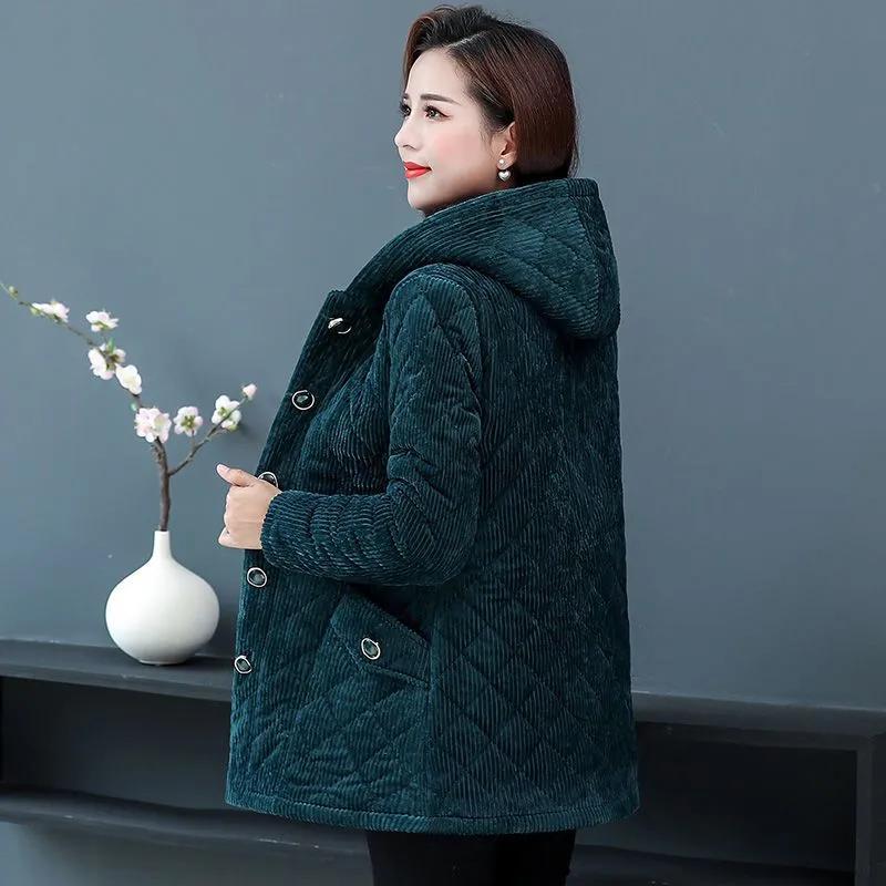 Damen Cord Wintermantel Pufferjacke Winter Neu Koreanischer Stil Lang Damen Überknie Baumwollwattierte Jacke Warmhalten