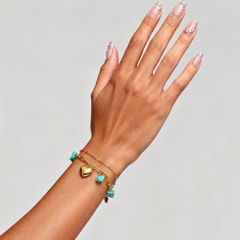 Double Layer Stackable Titanium Steel Bracelet Premium Natural Stone Tarnish Free 18K Gold Stainless Steel Jewelry