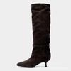 Winter new product retro pointed heel long tube stacking boots women's autumn and winter suede knight boots high boots
