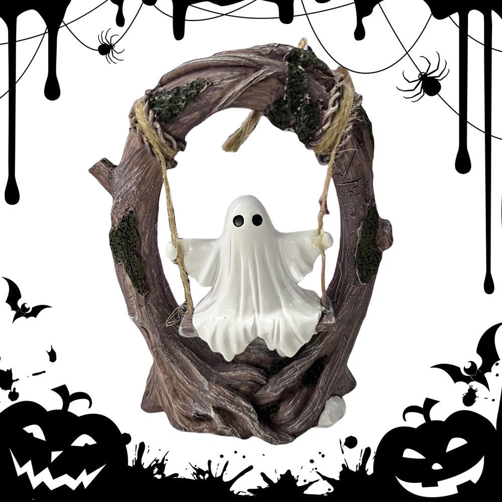 Ghost Swing Ornament Cute Halloween White Ghost Resin Swinging Ghost Decorations Ghost Sculptures Funny Tree Hanging Ornaments