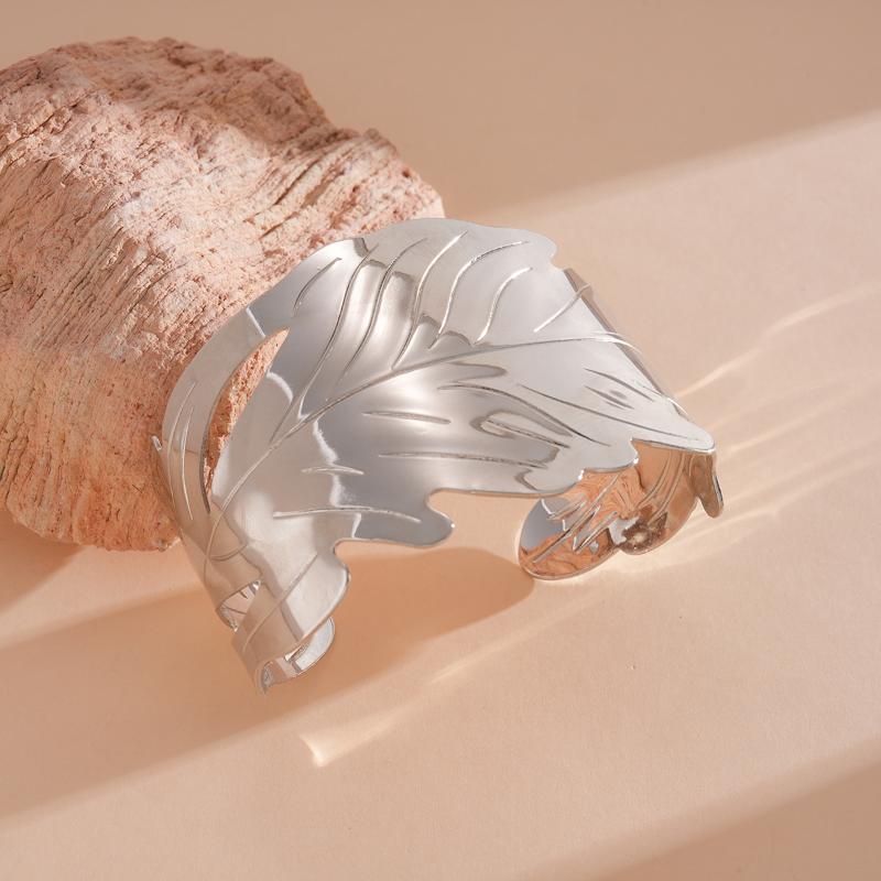 Vintage Ginkgo Leaf Butterfly Open Cuff Bangle Gold Silver Wide Statement Bracelet For Women Boho Party Jewelry