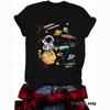 Damen T-Shirt mit Astronauten-Print Kurzarm Lockeres Mode-T-Shirt