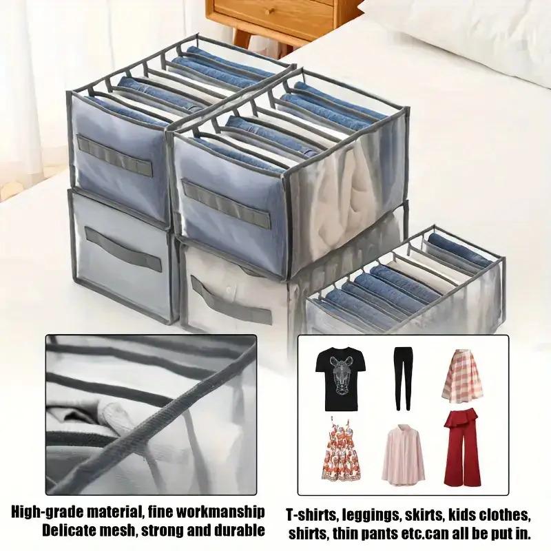 3pcs Premium Fabric Wardrobe Storage Boxes - with Handles, Foldable Drawer Organizer, Transparent Mesh Design, Space-Saving Clothing Storage System