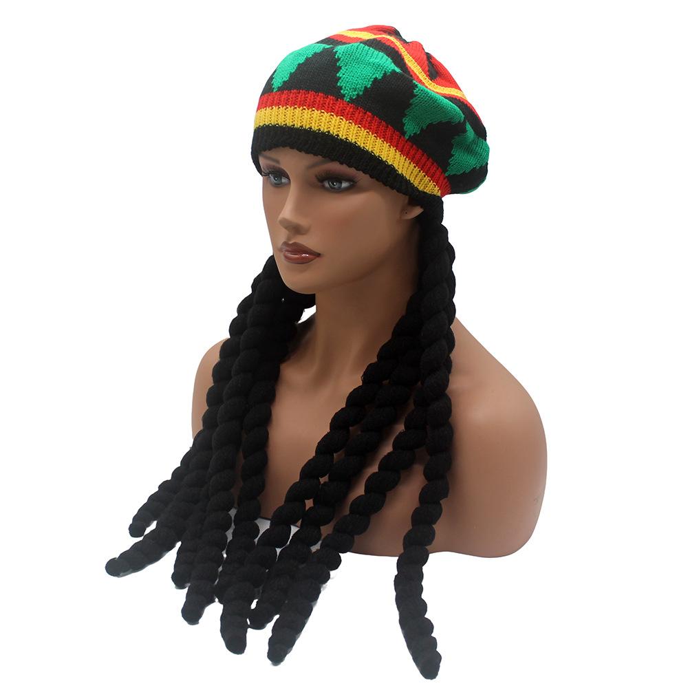 Fake Braids Dress Up Knitted Hat, Autumn and Winter Jamaican Color Matching Hat, Halloween Cos Reggae Hat