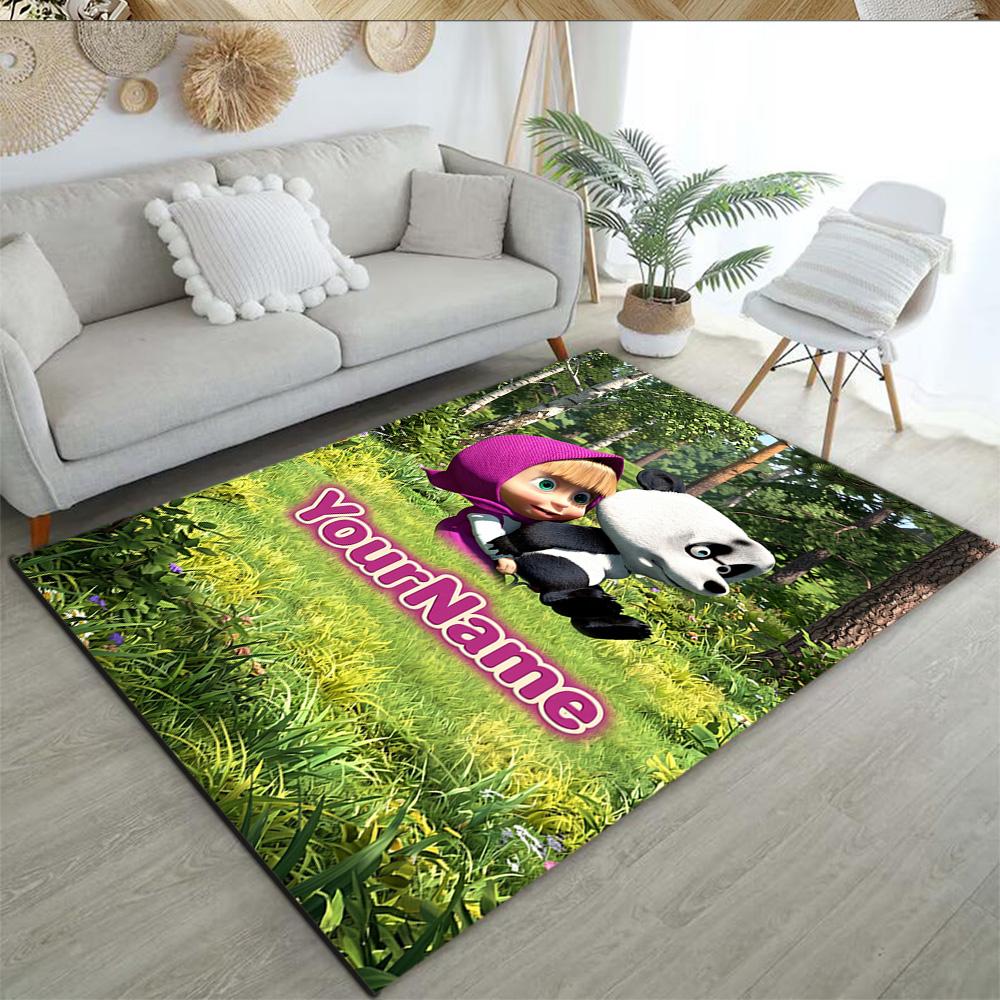 Masha Bear Customize Text Floor Mat Perfect for Outdoor Game Room Entryway Study room Anti-slip Rug Office home decor Spiritual Gift