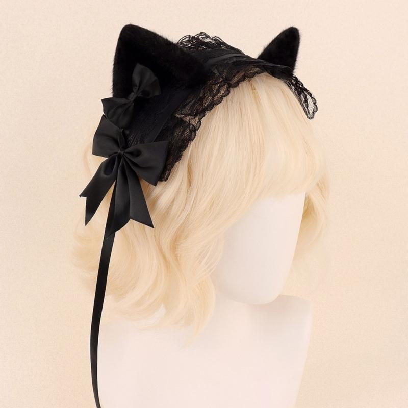 Kitten Headbands Cosplay Bows Kitten Ears Hairbands White Headwear Makeup Cosplay Hairbands Birthday Party