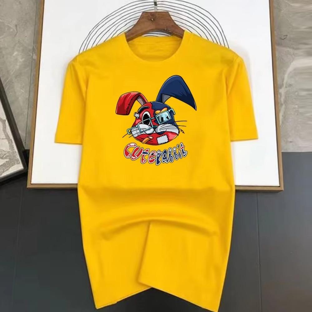 Colored Rabbit Print Summer High Quality Luxury T-shirt Men Women Cotton Short Sleeve  Casual Fashion Tees Oversized Streetwear