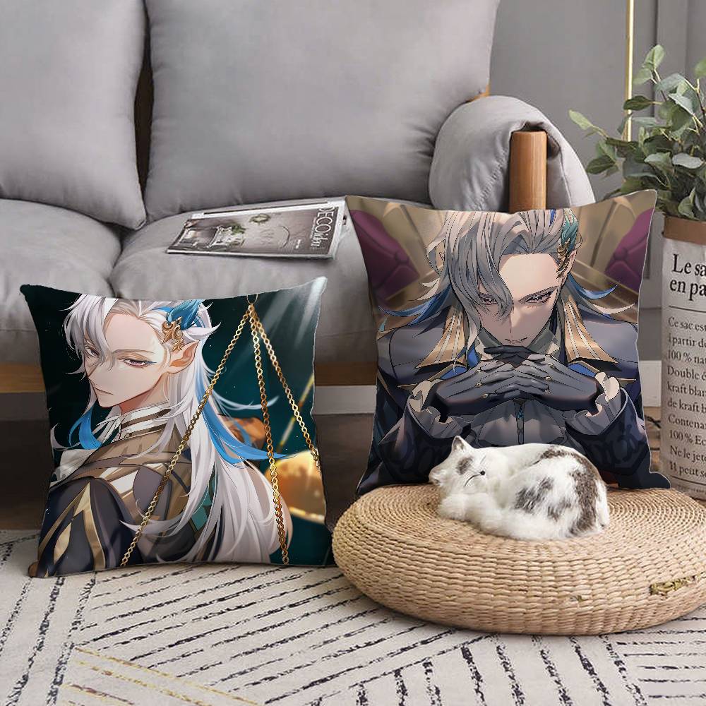 Game Genshin Impact Neuvillette Pillow Case Square Pillow Bedroom Sofa Leisure Comfort Cushion Car Living Room Home Decoration
