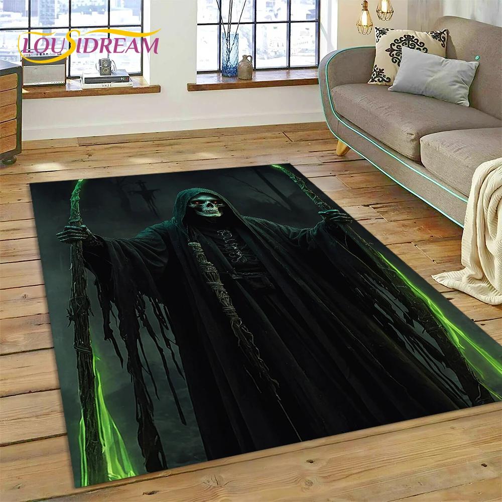 Alfombra de Estilo Gótico de Horror Personaje Calavera Fantasma Espíritu 27 para Dormitorio Sala de Estar Decoración de Sofá del Hogar, Alfombrilla de Suelo Decorativa para Niños