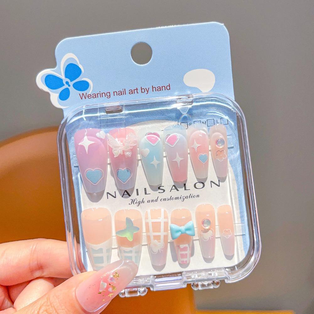 Cute Long Nail Sticker Cartoon Press on Nail New Nail Tips for Girls Students