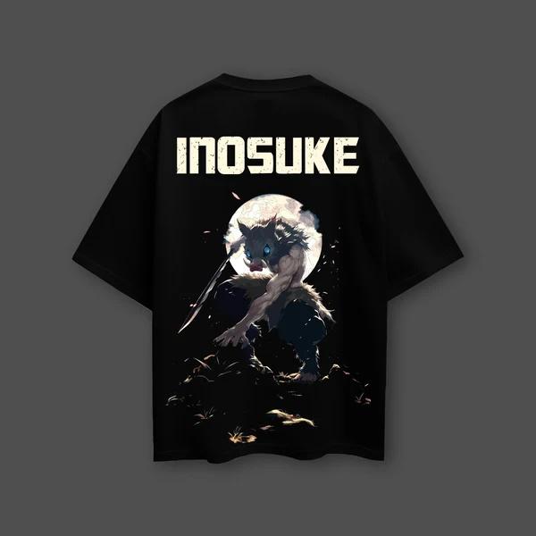Demon Slayer Anime Inosuke Oversized Black Tshirt Men and Women Breathable High Quality Y2K Short Sleeve Summer Tshirt