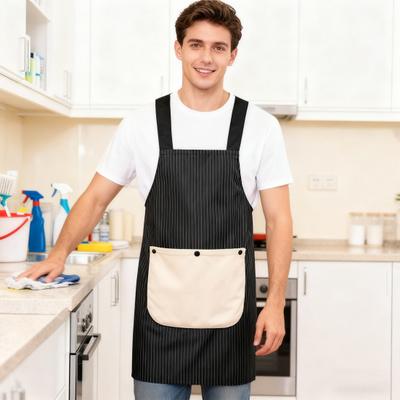 Waterproof Kitchen Apron with Pocket Removable Towel Multi-Functional Adjustable Oil-proof Men Women Chef Cooking Baking Striped Bib Apron