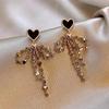 Elegant 2024 Heart-Shaped Bow Tassel Earrings for Women - Luxury Long Studs, Unique High-End Jewelry