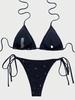Costume da bagno da donna Tinta unita Triangolo Borsa Cravatta Paillettes Costume da bagno bikini sexy Costumi da bagno da spiaggia