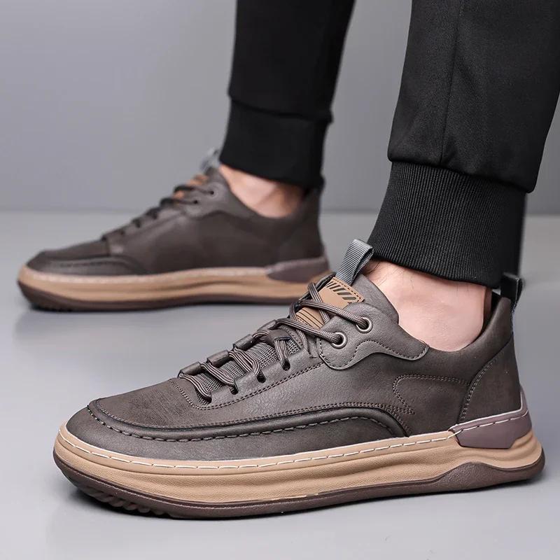 Fashion 2025 Men's Casual Shoes Genuine Leather Oxford Board Classic High Quality Lace-Up Outdoor Walking Shoes Office Vulcanized Shoe