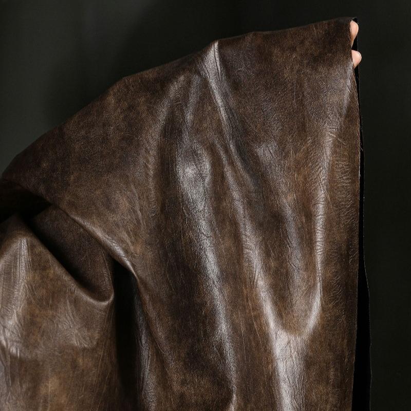 Distressed Vintage PU Leather Fabric Thick Textured Wrinkled for Diy Sewing Bag Clothing DIY Fashion Designer Material Cloth
