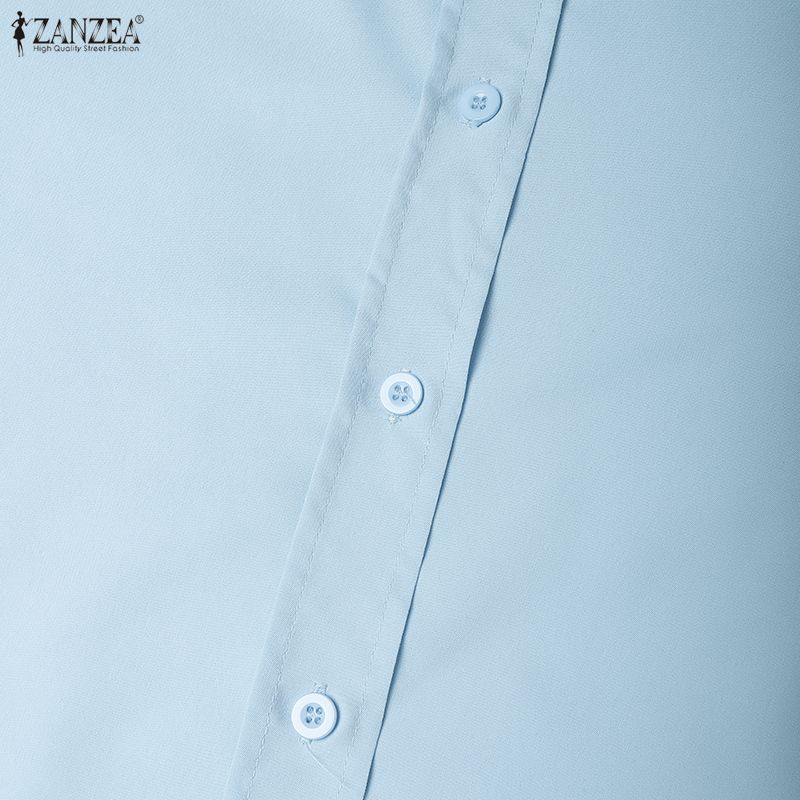 ZANZEA Blouse Longue Décontractée Ample à Manches Longues et Col Rabattu pour Femme