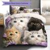 Purple Tabby Cat  Pattern Bedding Quilt Set Quilt Cover Pillowcase Home Decoration  Gift (1 * duvet cover + 2 * pillowcase, without core)