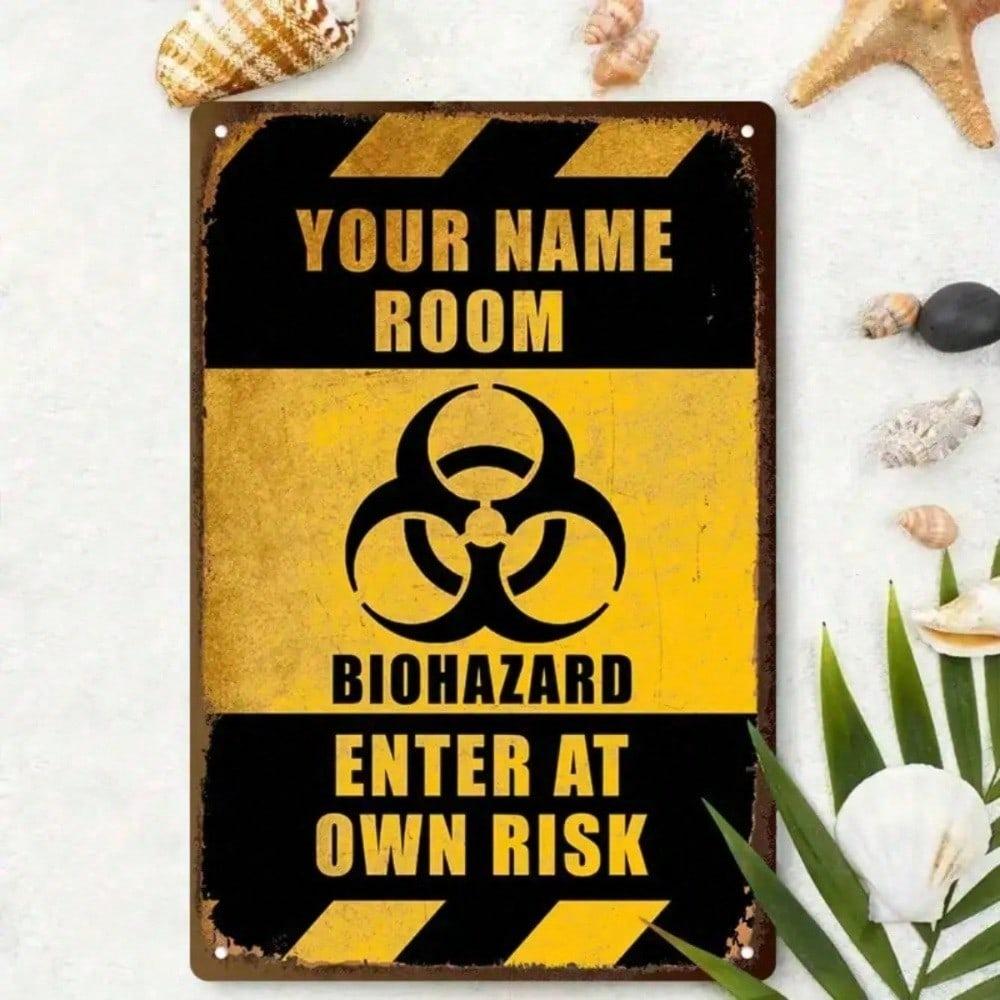 Enter At Your Own Risk Biohazard Warning Tin Sign 8x12in Hazardous Area Danger Zone Metal Wall Decor Industrial Lab Safety