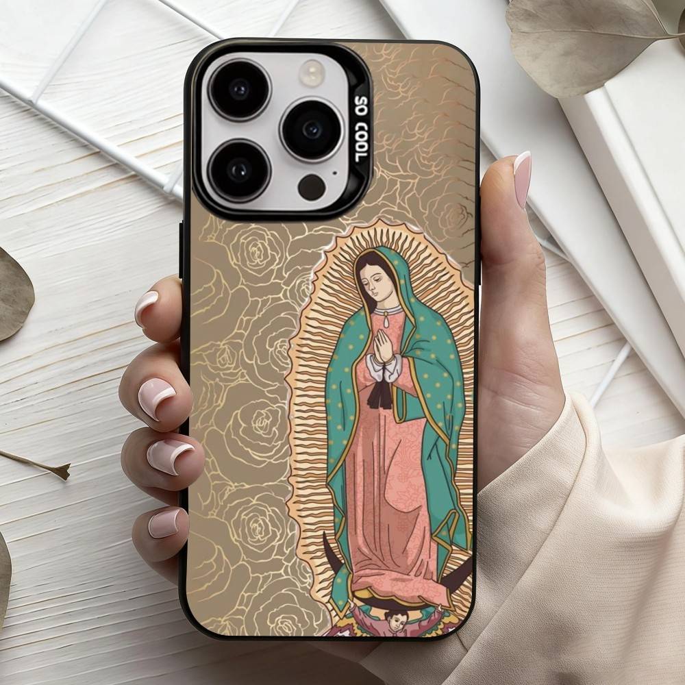 Virgin De Guadalupe Phone Case For iPhone17,16,15,14,13,12,11 Plus,Pro Max Black Candy silver phone case