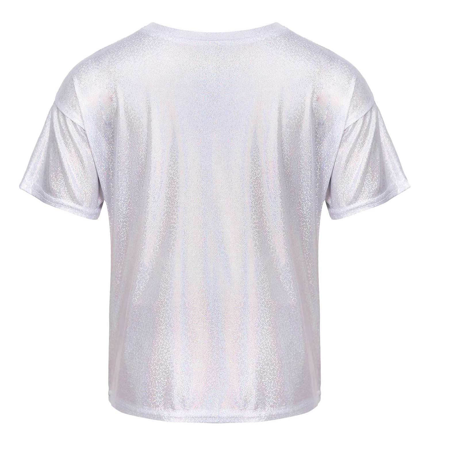 

Дитяча повсякденна металева блискуча футболка з коротким рукавом для дівчаток і хлопчиків, блискучі джазові танцювальні топи 7-8 Years