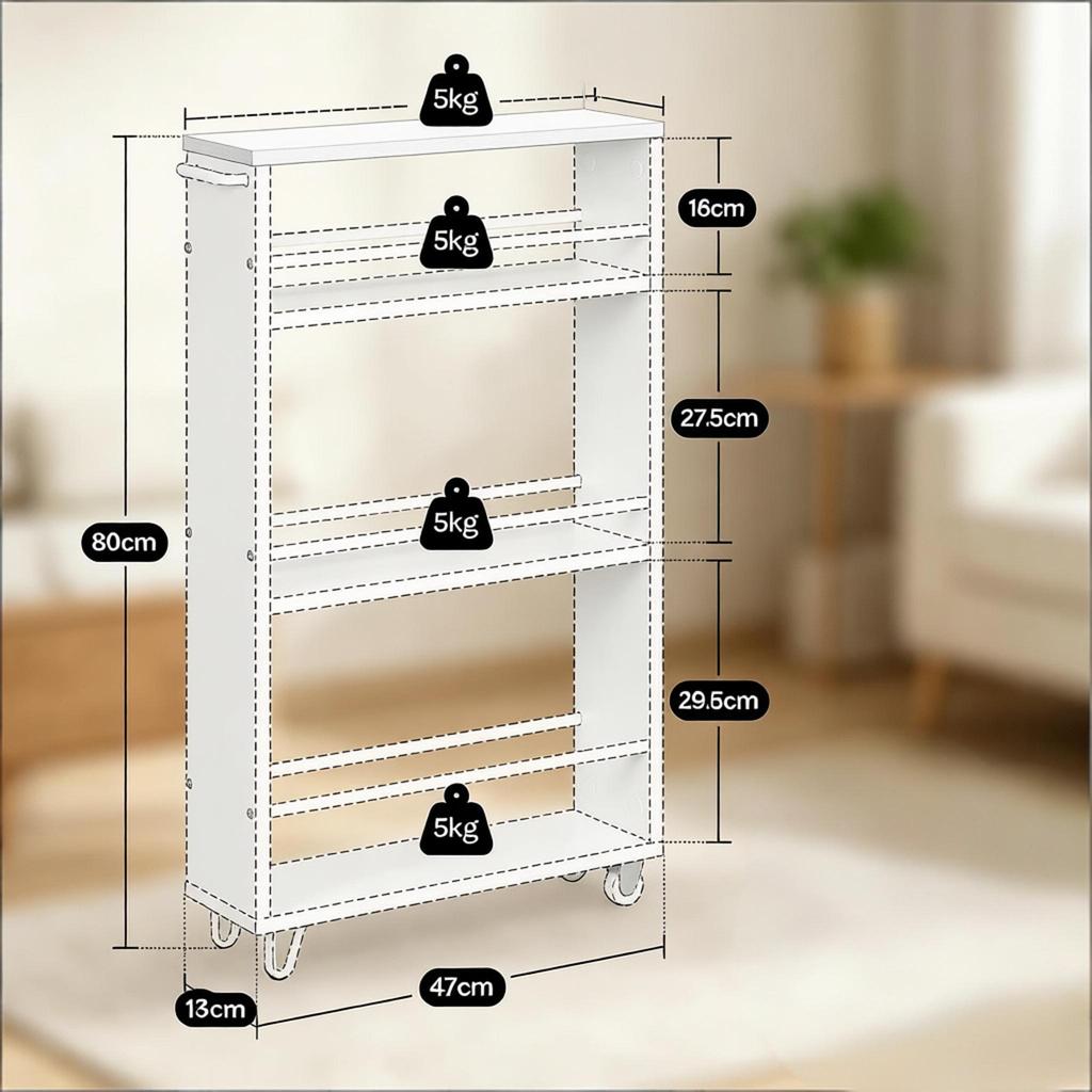 Large All-Purpose Cart,Narrow Shelf with Wheels,Portable Kitchen Cart(only with Kitchen Cart)