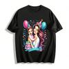 Feliz Aniversário Mamãe e Bebê Camiseta Casual Estampada Tema Puro Algodão