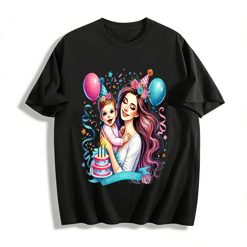 Happy Birthday Mommy And Baby Themed Printed Casual Top Pure cotton T-shirt XXS