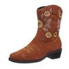 Modne zimowe buty damskie Modne buty outdoorowe Wygodne buty do chodzenia Haftowane brązowe skórzane buty Głębokie wysokie cholewki Damskie buty casualowe Botas