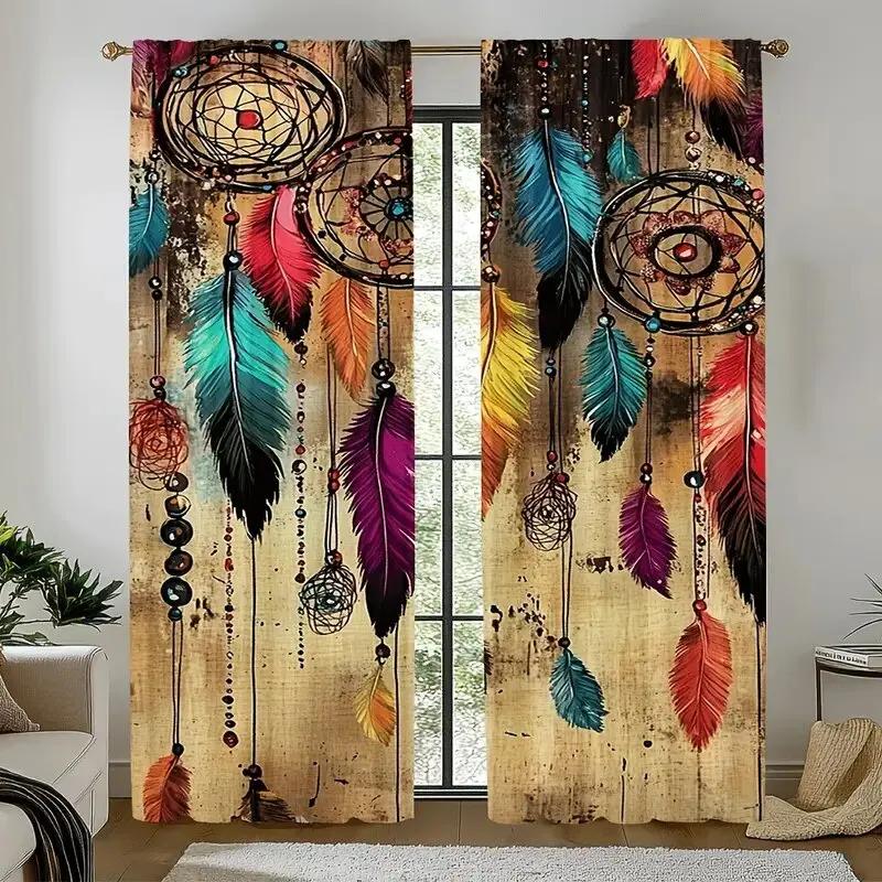 

Dreamy feather printed curtains suitable for bedrooms and living rooms home decoration family decoration Christmas 100*130 HOOK 1pcs
