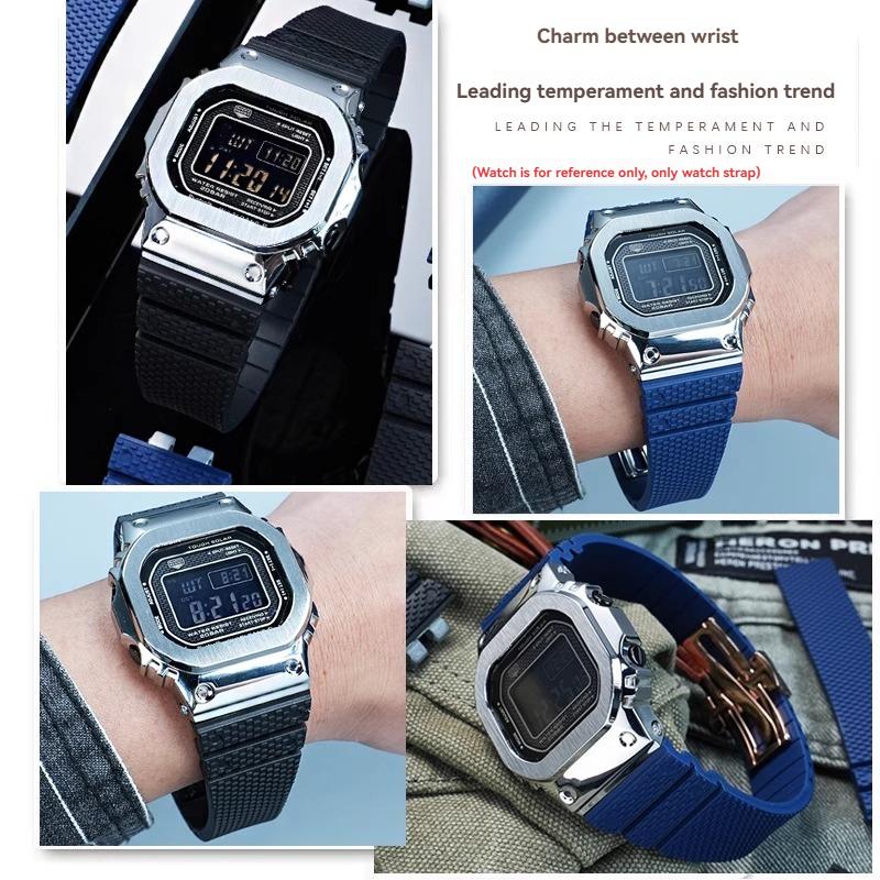 High quality fluororubber watch strap For G-SHOCK Casio 35/50 anniversary small silver block GMW-B5000 series accessories