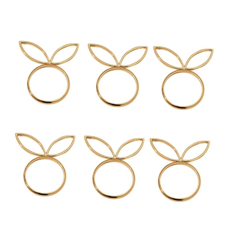 Pack of 6 Cute Napkin Rings Easters Ear Shape Napkin Holder Metal Napkin Jewelry Sophisticated Platings Accessorys