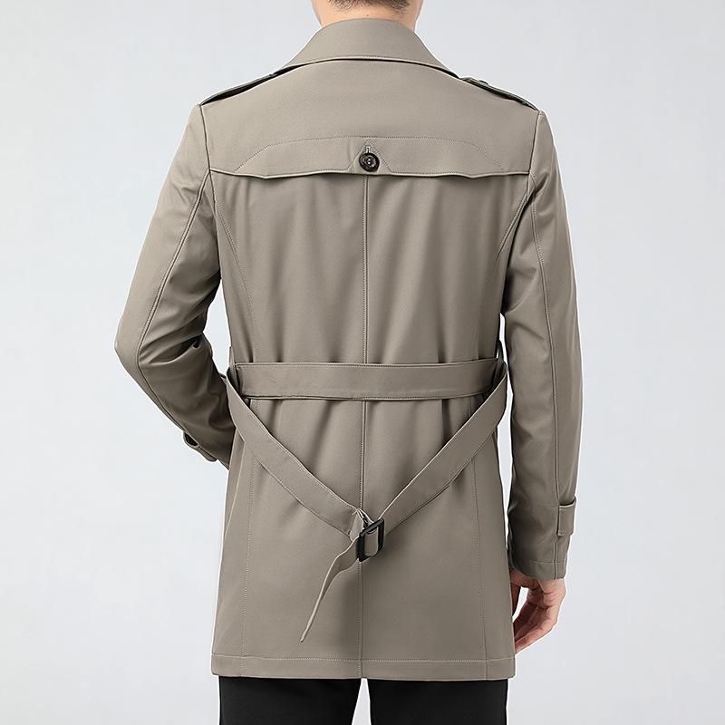 Mid-length windbreaker men's autumn business casual suit collar jacket middle-aged dad's mulberry silk men's top