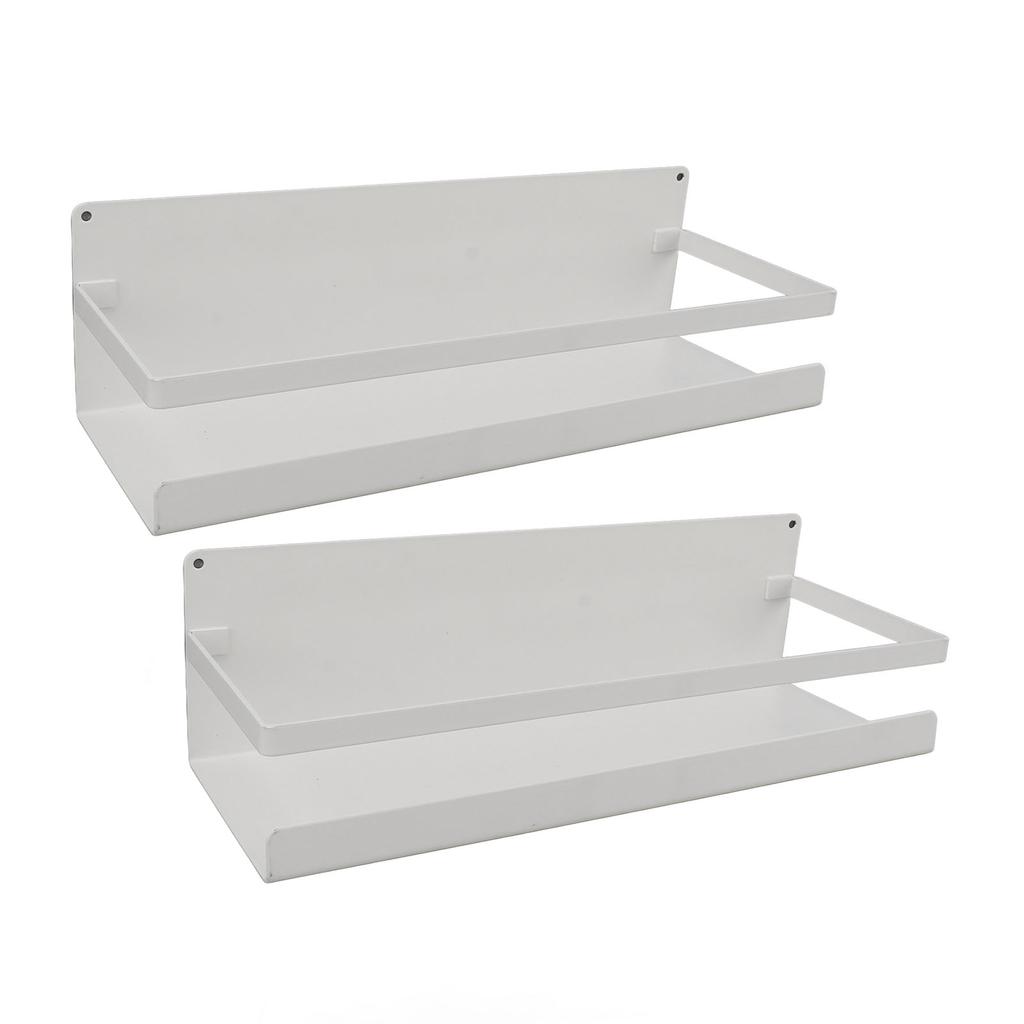 2PCS Wall Mount Storage Shelf with Hooks Magnetic Suction Floating Organizer for Bathroom Washstand White