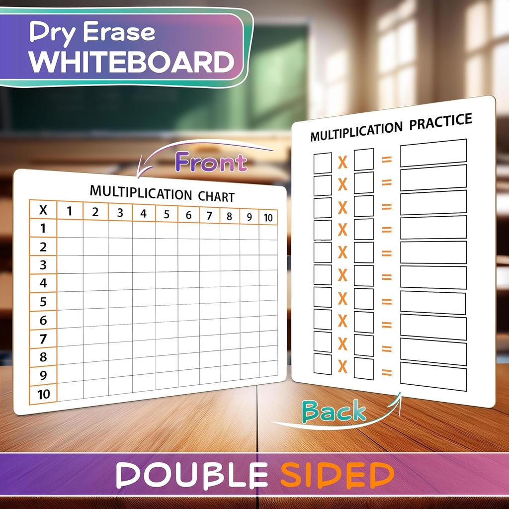 SCRIBBLEDO Dry Erase Multiplication Chart Whiteboard 9" x 12" Multiplication Table Double Sided Times Table Math Manipulatives White Board for Kids