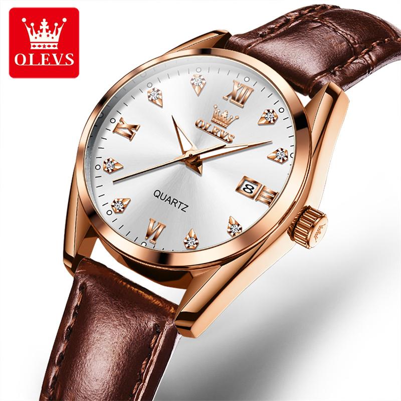 OLEVS Luxury Watches For Women Top Brand Luminous Date Leather Waterproof Quartz Ladies Watch Relogio Feminino Girl Gift